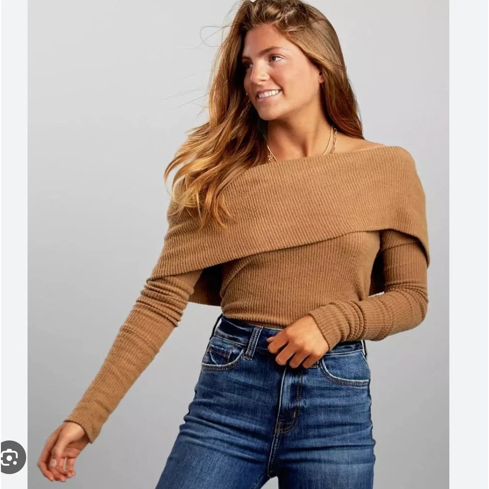 We The Free Snowbunny Off The Shoulder Ribbed Sweater in Bronze Boho Size Large